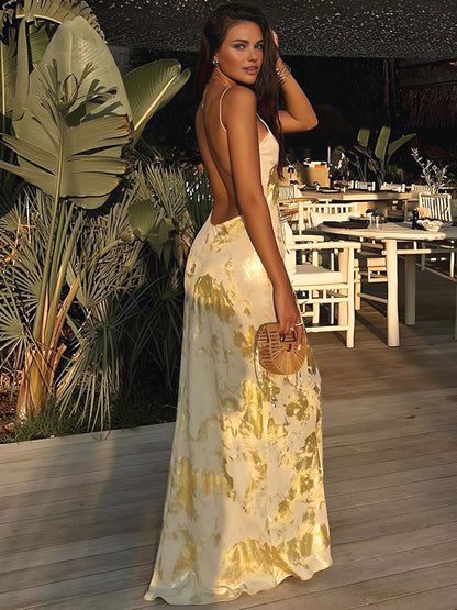 Elena - Robe longue satinée à bretelles