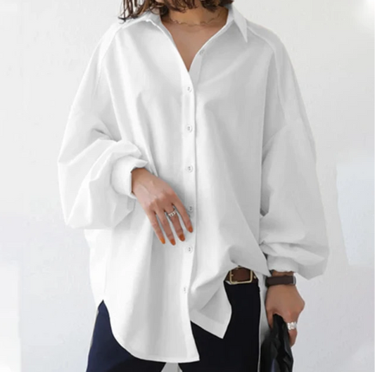 Bernadette - Blouse ample blanche à col revers