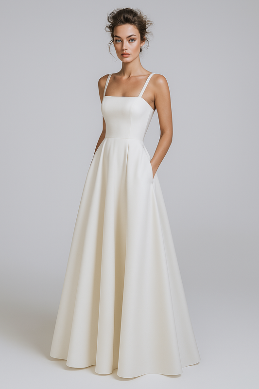 Sairaphynn | Robe de mariée en satin avec encolure carrée et sans manches