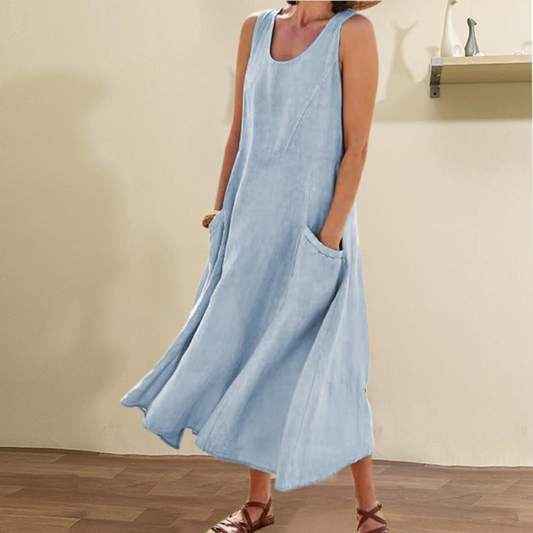 Élina - Robe longue ample en lin rose