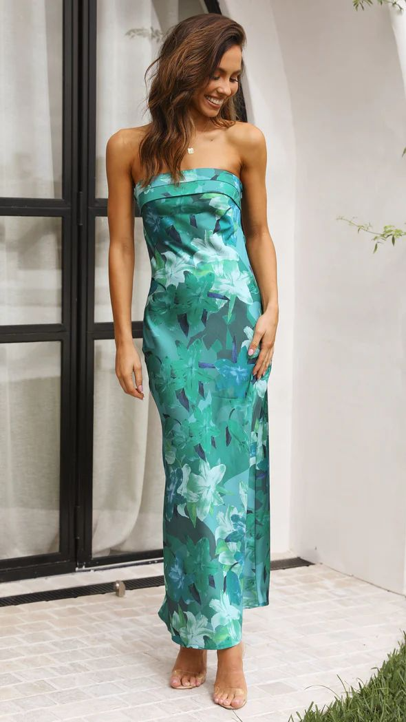 Émeraude - Robe longue bustier satinée verte