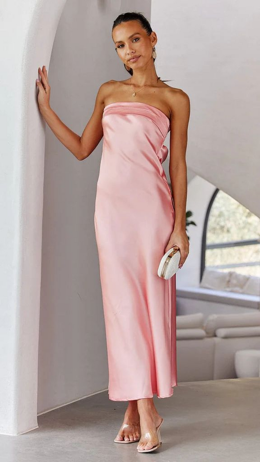 Émeraude - Robe longue bustier satinée verte