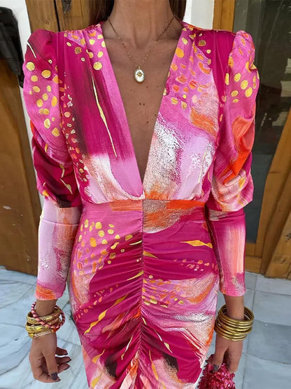 Gabriela - Robe midi colorée à manches longues