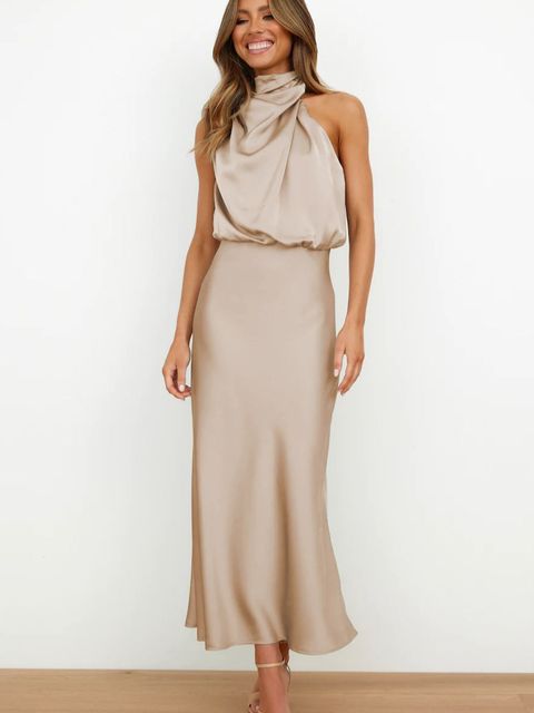 Harper - Robe longue noire dos-nu en satin