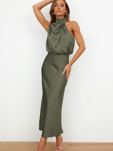 Harper - Robe longue noire dos-nu en satin