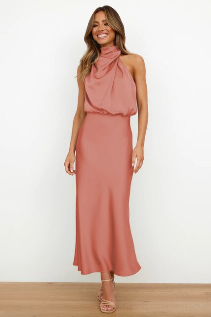 Harper - Robe longue noire dos-nu en satin