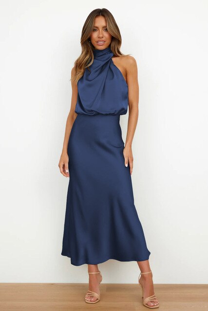 Harper - Robe longue noire dos-nu en satin