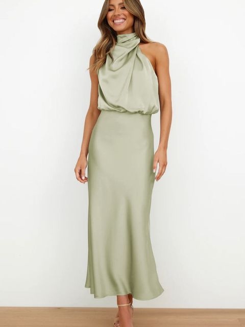 Harper - Robe longue noire dos-nu en satin