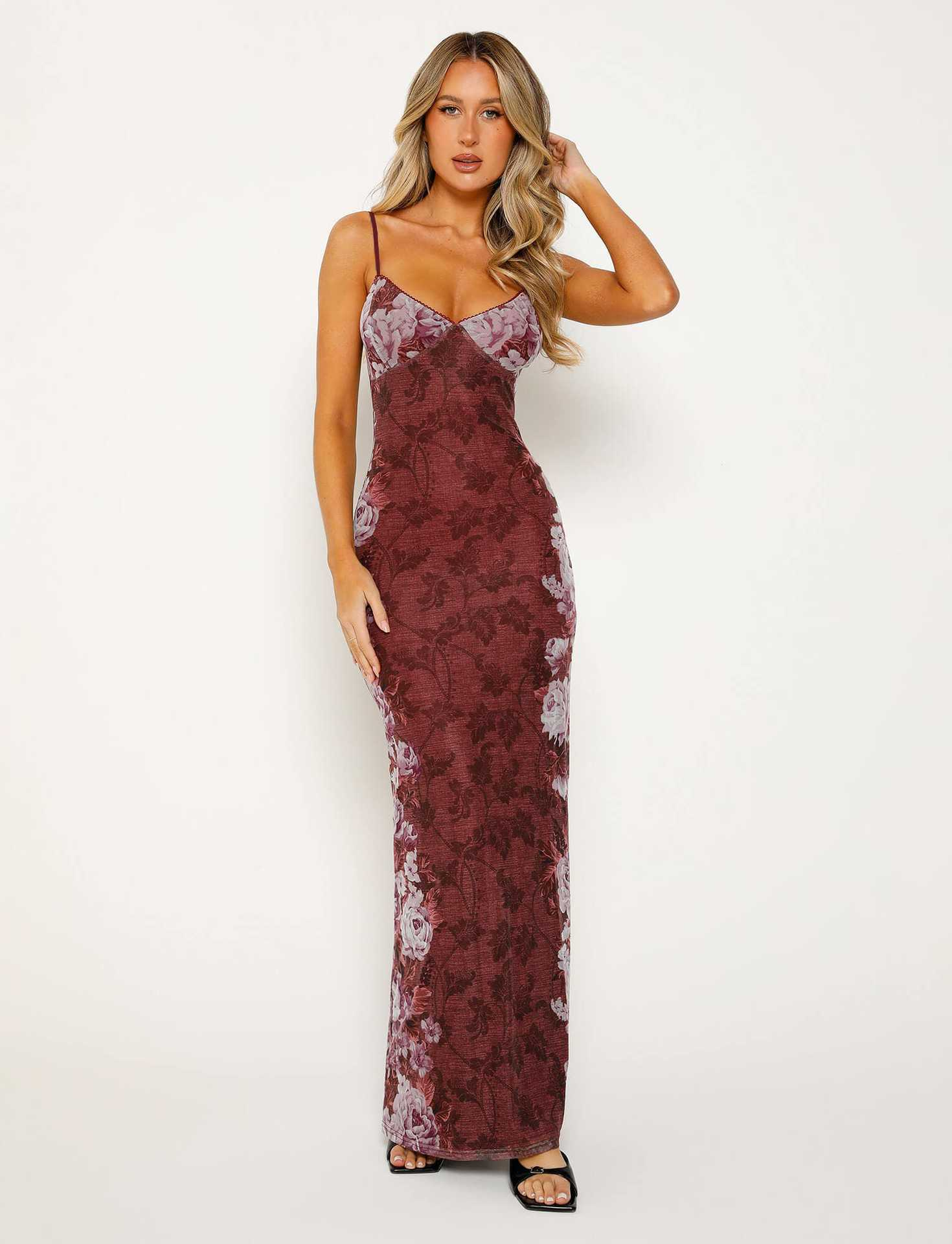 Isadora - Robe longue fleurie satinée