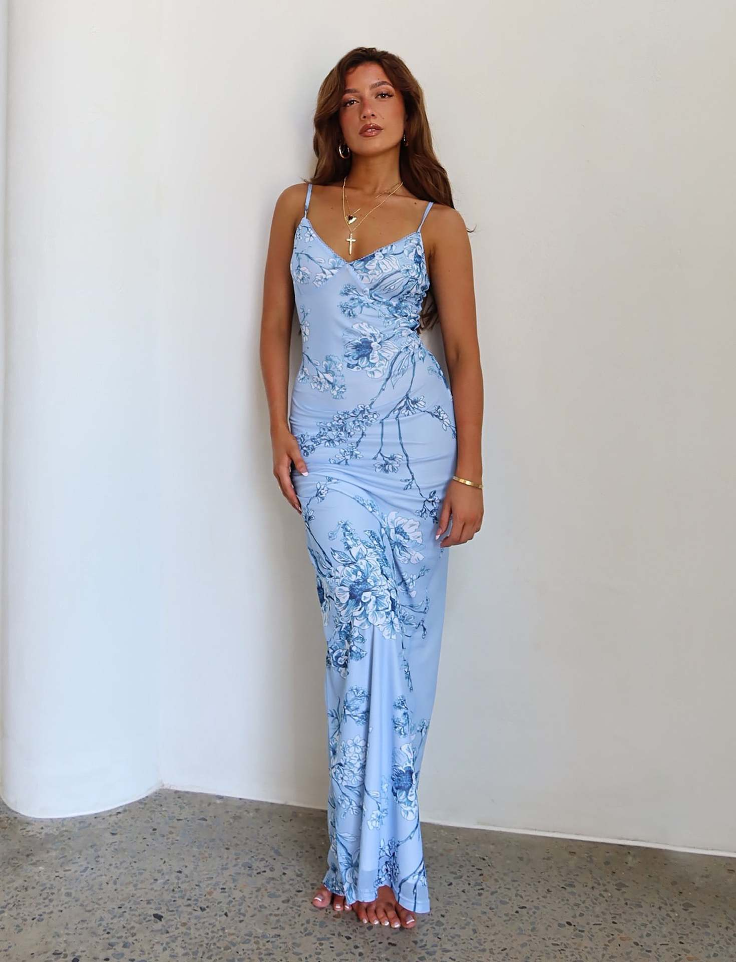 Isadora - Robe longue fleurie satinée
