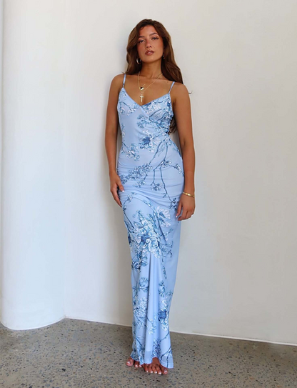 Isadora - Robe longue fleurie satinée
