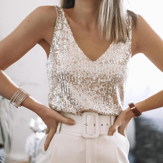 Joséphine - Camisole glamour à sequins et décolleté en V