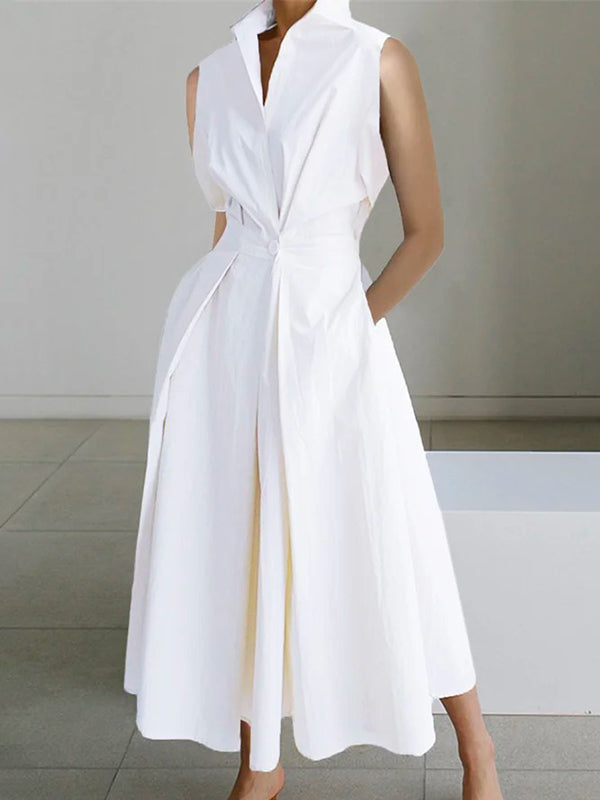 Leilisse : Robe urbaine en coton blanc à col chemise