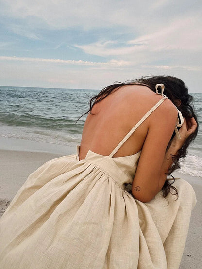 Tania - Robe longue d'été en lin à bretelles