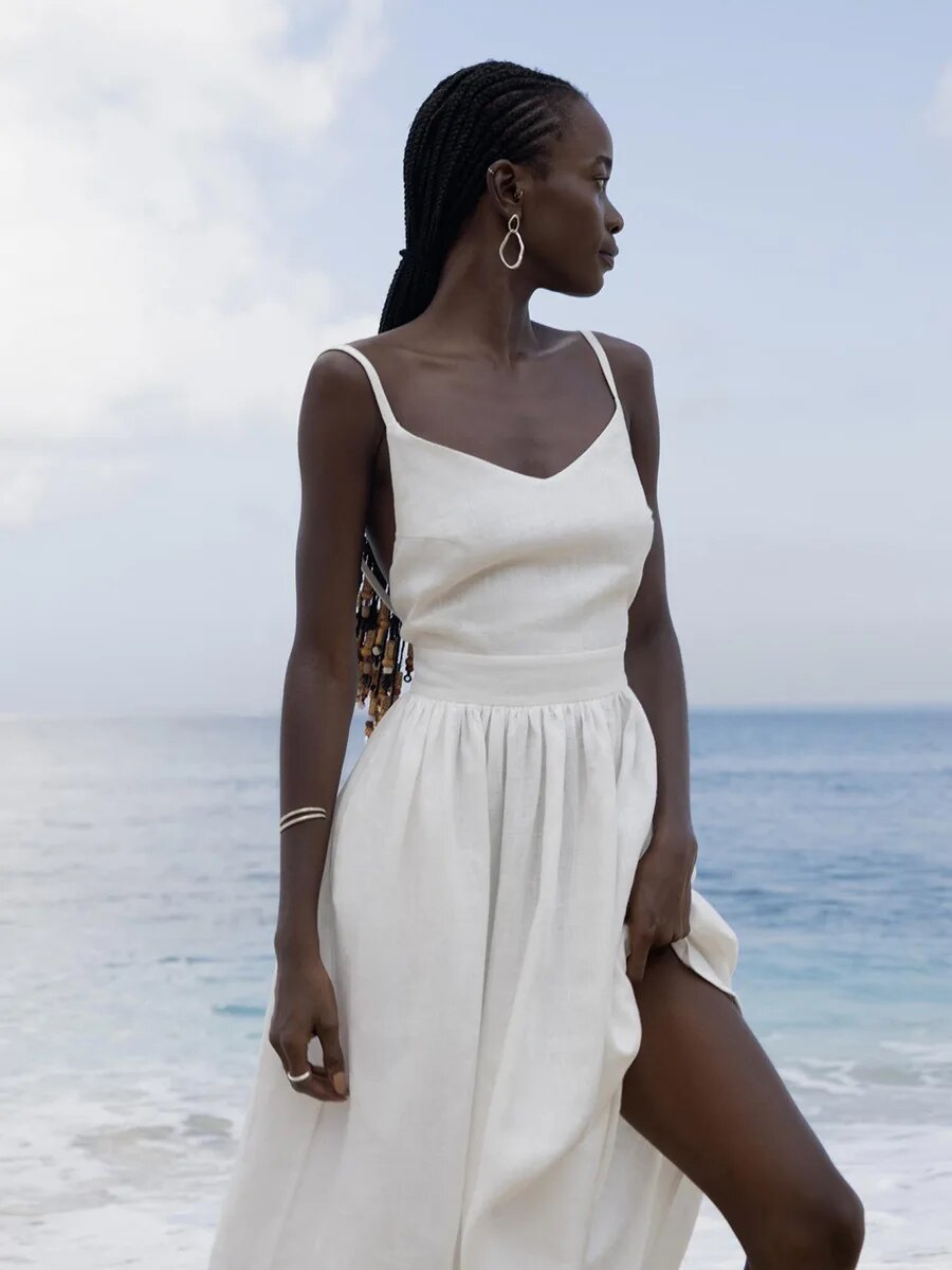 Tania - Robe longue d'été en lin à bretelles