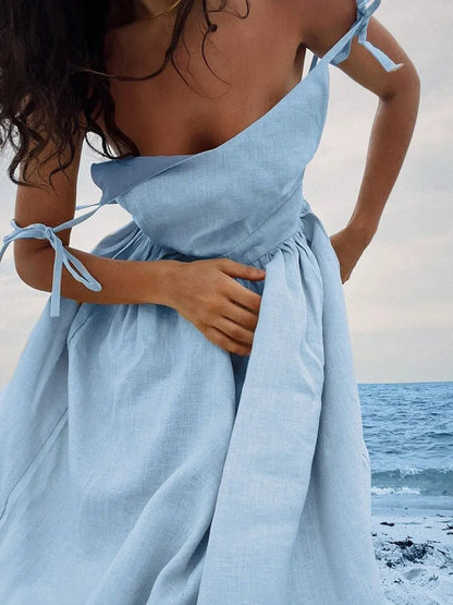 Tania - Robe longue d'été en lin à bretelles
