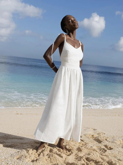 Tania - Robe longue d'été en lin à bretelles