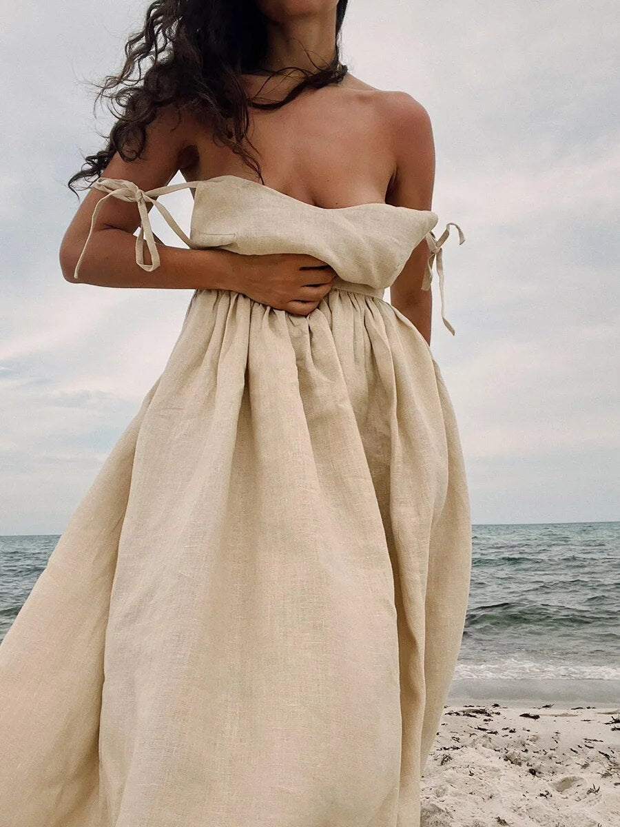 Tania - Robe longue d'été en lin à bretelles