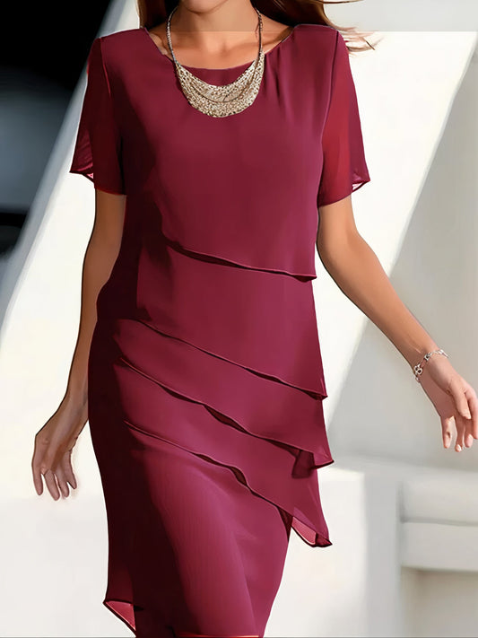 Una - Robe plissée en mousseline bordeaux