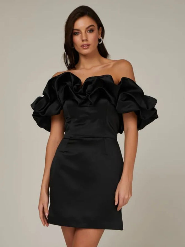 Waverly - Robe courte en satin lavande à volants