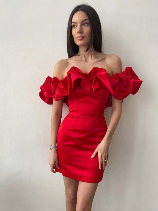 Waverly - Robe courte en satin lavande à volants