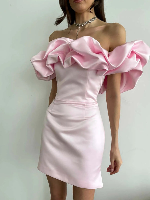 Waverly - Robe courte en satin lavande à volants