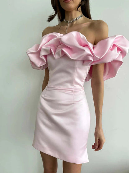 Waverly - Robe courte en satin lavande à volants