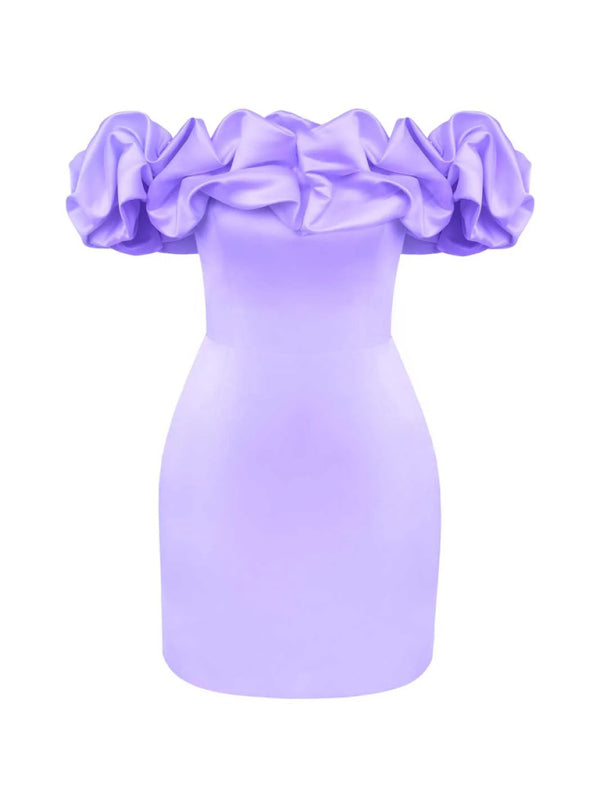Waverly - Robe courte en satin lavande à volants