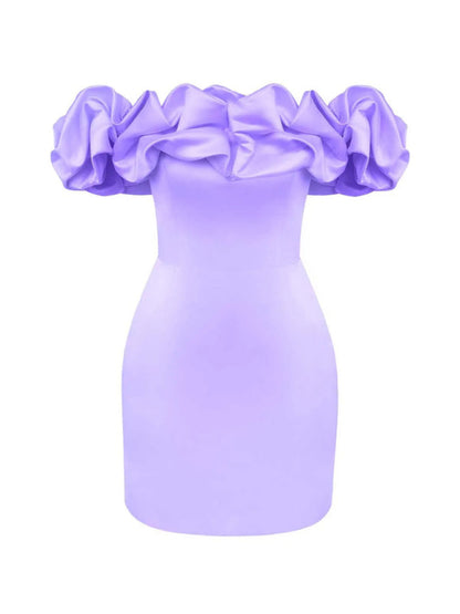 Waverly - Robe courte en satin lavande à volants