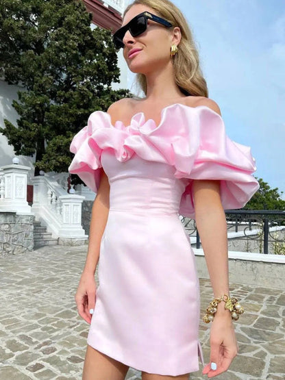 Waverly - Robe courte en satin lavande à volants