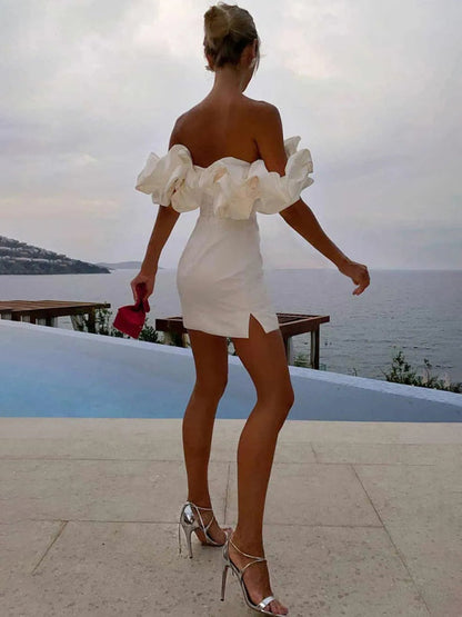 Waverly - Robe courte en satin lavande à volants
