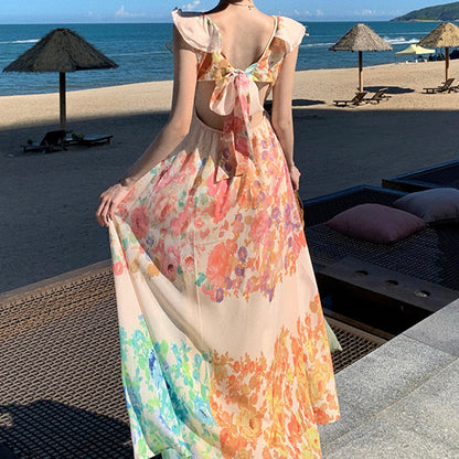 Marina - Robe longue en mousseline de soie florale