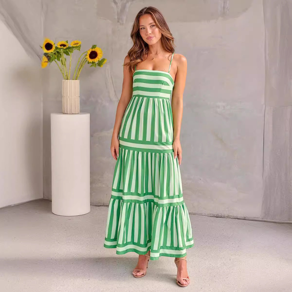Sabrina - Robe longue rayée verte avec style et fraîcheur