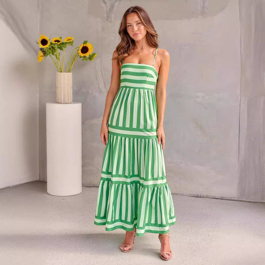 Sabrina - Robe longue rayée verte avec style et fraîcheur