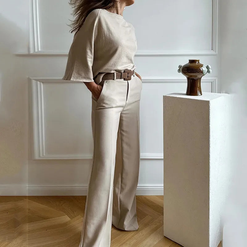 Sophie - Pantalon tailleur beige élégant