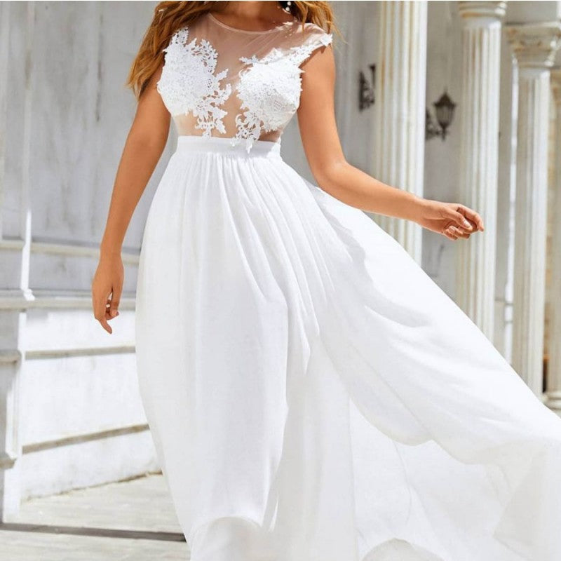 Gisela | Robe de mariée large avec dentelle, traîne et jupe fluide en mousseline de soie