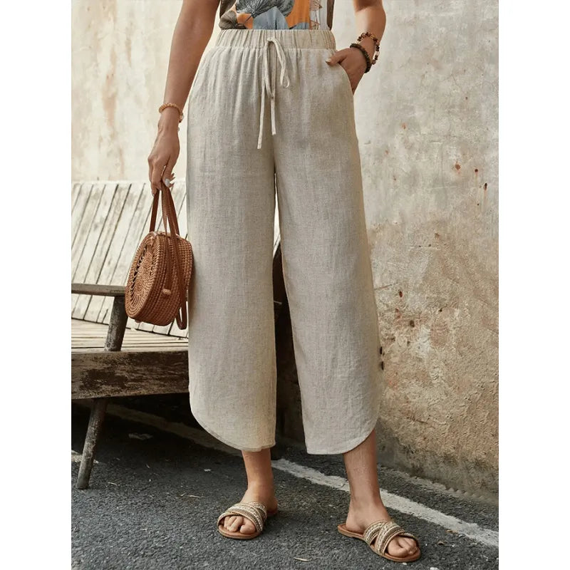 Élise - Pantalon large en lin bleu