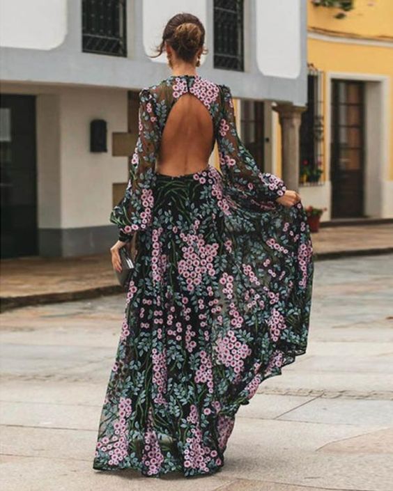 Florencia - Longue robe florale à dos ouvert