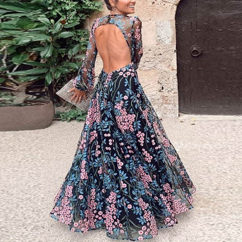Florencia - Longue robe florale à dos ouvert